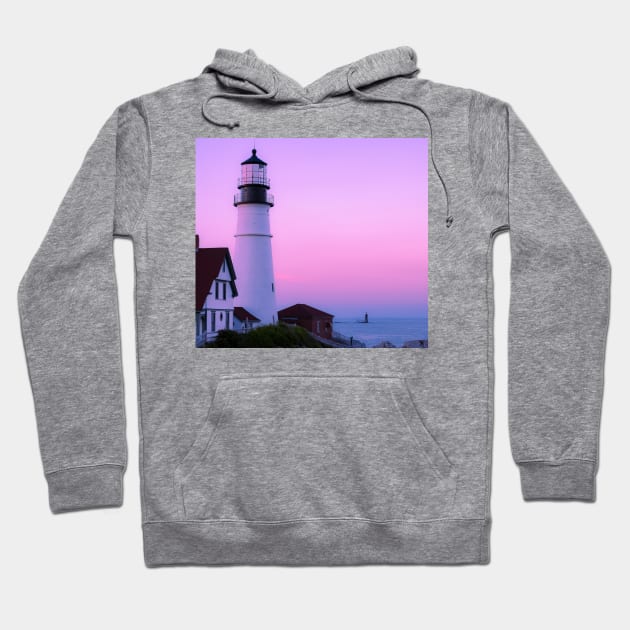 Pink Sunset Lighthouse Hoodie by NewburyBoutique